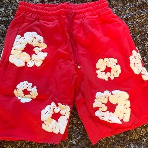 Red and White Athletic Shorts with Floral Design